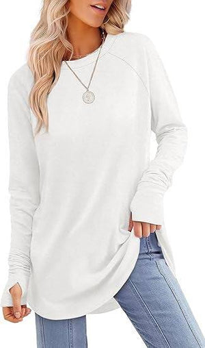 Solid Color Split-finger Long-sleeved Shirt Loose Mid-length - Trendy Hati