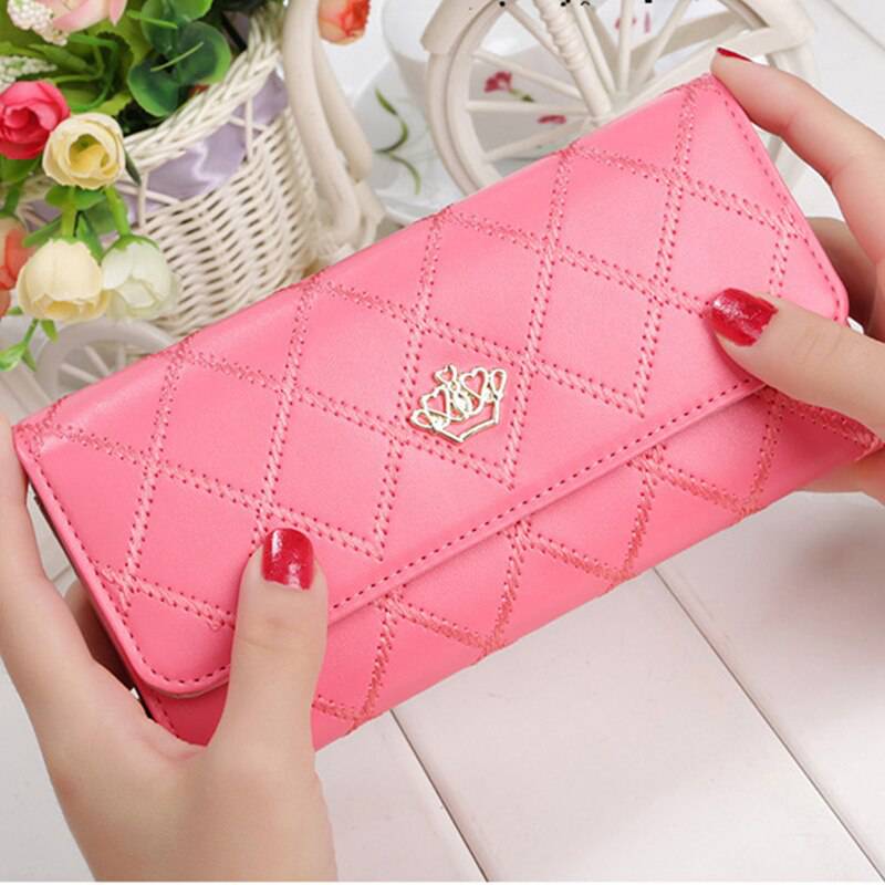 Womens Wallets and Purses Plaid PU Leather Long Wallet Hasp Phone Bag Money Coin Pocket Card Holder Female Wallets Purse - Trendy Hati