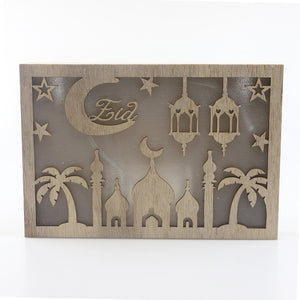 Wooden Eid Mubarak Ramadan Gulbang Square Decoration Crafts