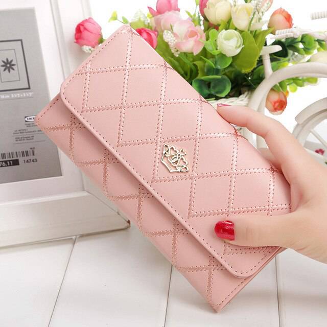 Womens Wallets and Purses Plaid PU Leather Long Wallet Hasp Phone Bag Money Coin Pocket Card Holder Female Wallets Purse - Trendy Hati