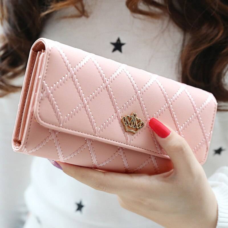 Womens Wallets and Purses Plaid PU Leather Long Wallet Hasp Phone Bag Money Coin Pocket Card Holder Female Wallets Purse - Trendy Hati