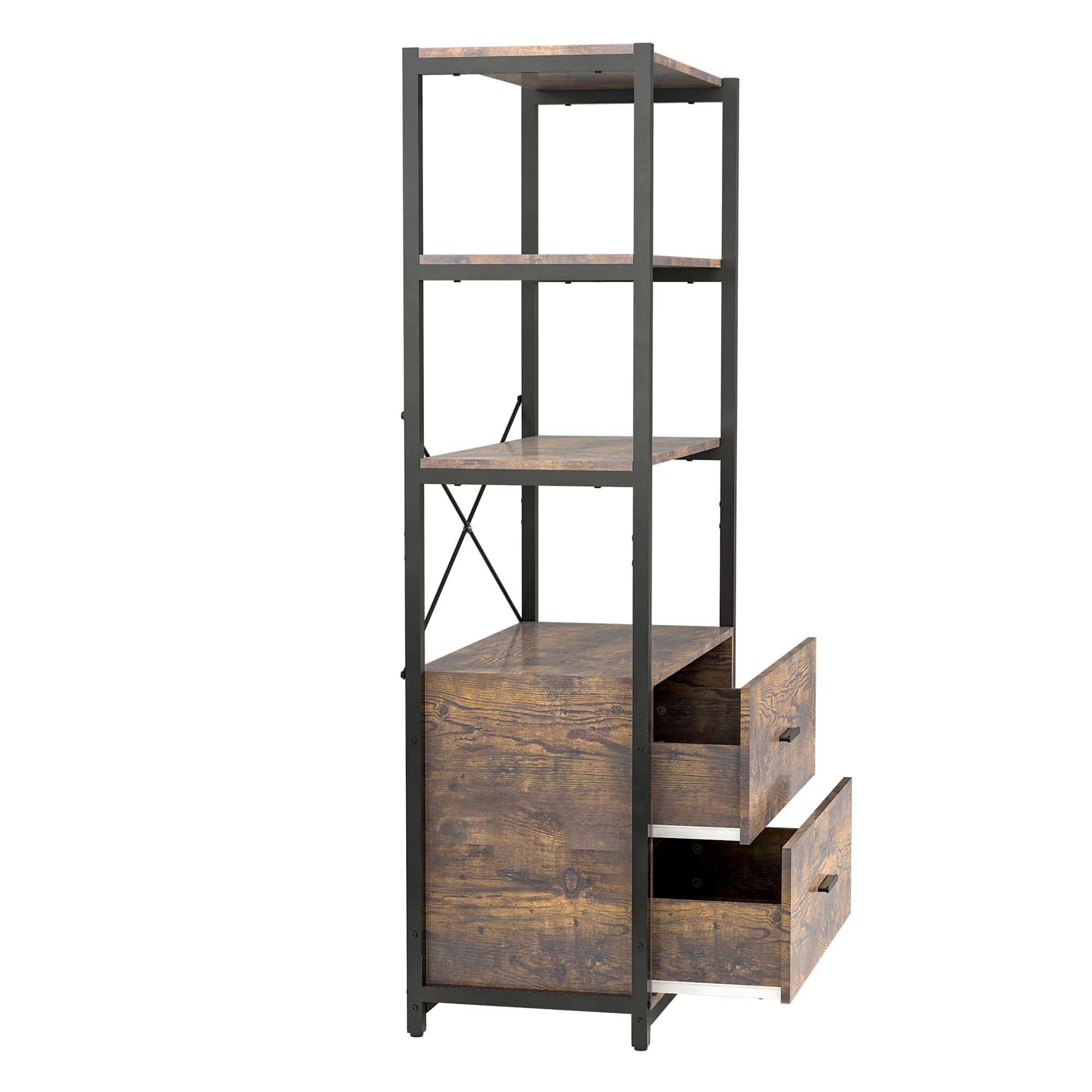 Industrial Bookcase With File Cabinet Drawers, 62.7 In Tall Bookshelf 4 Tier, Freestanding Storage Home Office Cabinet Organizer, Rustic Home Decor, Vintage Brown - Trendy Hati