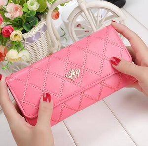 Womens Wallets and Purses Plaid PU Leather Long Wallet Hasp Phone Bag Money Coin Pocket Card Holder Female Wallets Purse - Trendy Hati