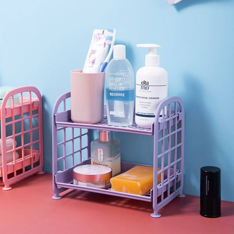 Double Storage Rack Kitchen Small Shelf Desktop Storage Rack Bathroom Sink Plastic Organizing Rack - Trendy Hati