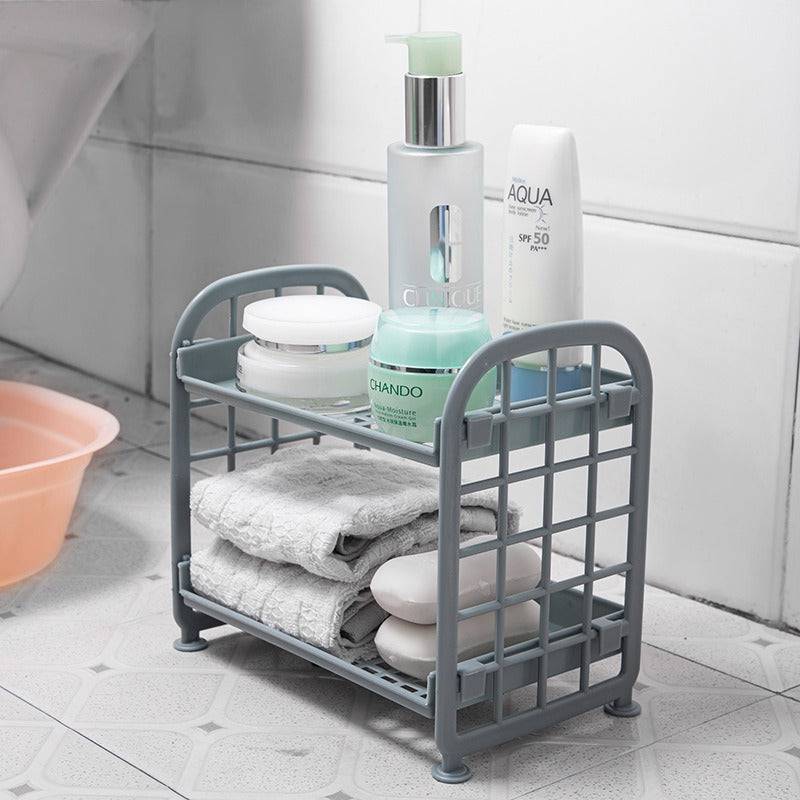 Double Storage Rack Kitchen Small Shelf Desktop Storage Rack Bathroom Sink Plastic Organizing Rack - Trendy Hati