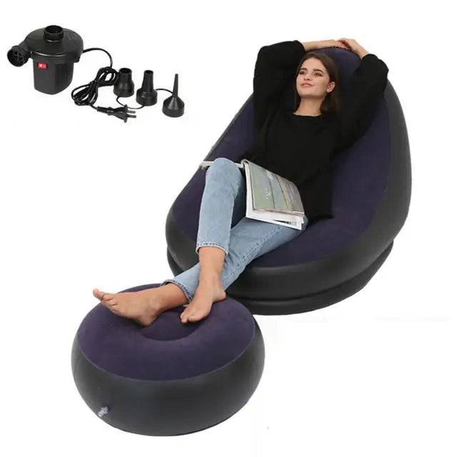 Inflatable Air Mattress Lazy Sofa Deck Chair Comfortable Leg Stool Rest Single Beanbag for home and Outdoor Use - Trendy Hati