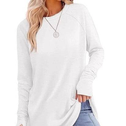 Solid Color Split-finger Long-sleeved Shirt Loose Mid-length - Trendy Hati