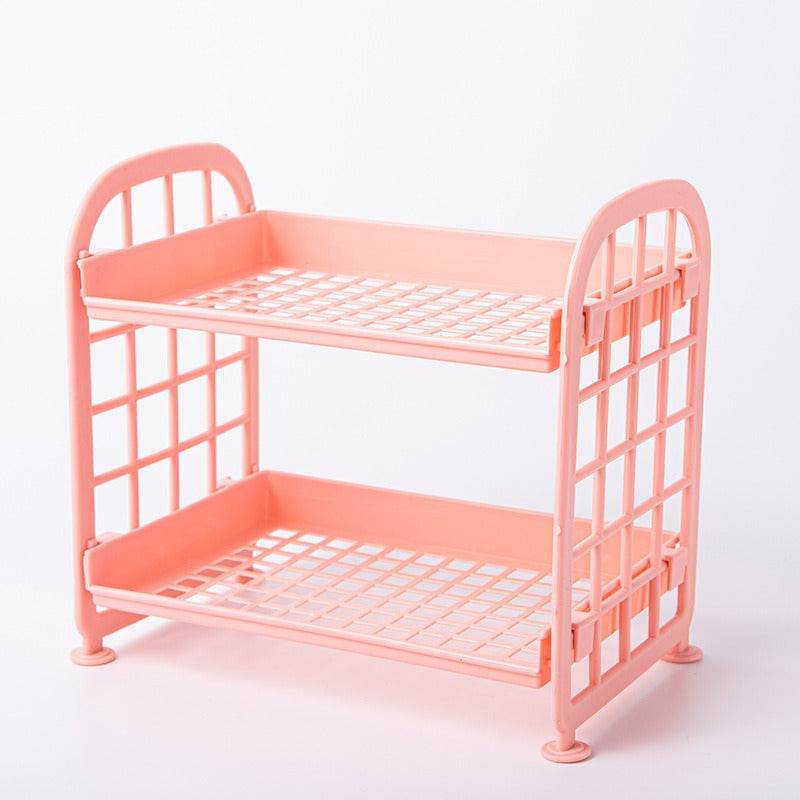 Double Storage Rack Kitchen Small Shelf Desktop Storage Rack Bathroom Sink Plastic Organizing Rack - Trendy Hati