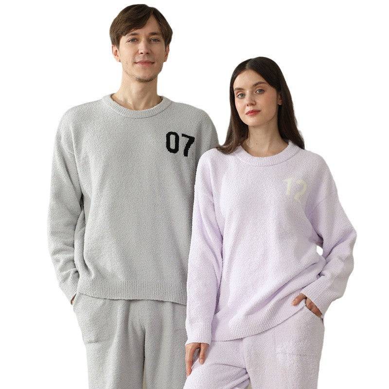 Autumn and Winter Half Fleece Couple's Home Clothes Set Head Style Multi Color Optional Plush Set Sleepwear - Trendy Hati