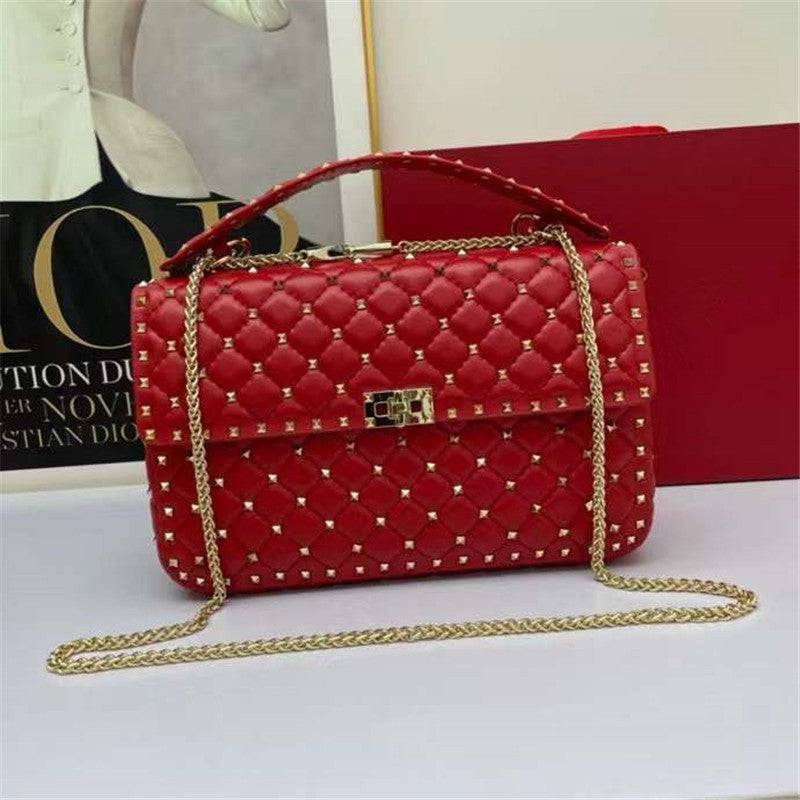 Women's Fashion Sheepskin Diamond Studded Small Square Bag - Trendy Hati