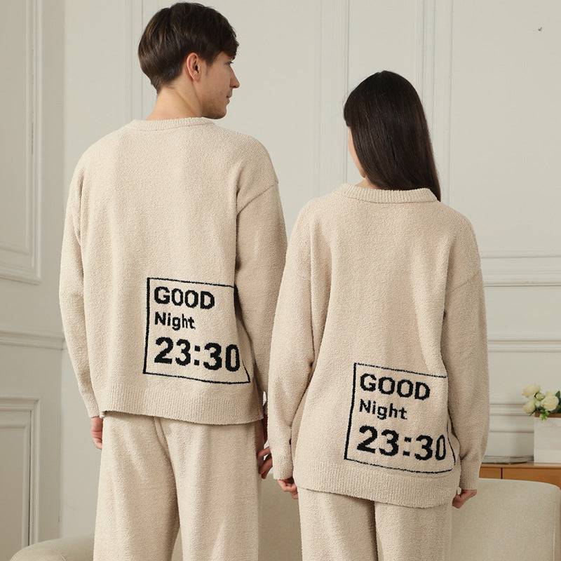 Autumn and Winter Half Fleece Couple's Home Clothes Set Head Style Multi Color Optional Plush Set Sleepwear - Trendy Hati