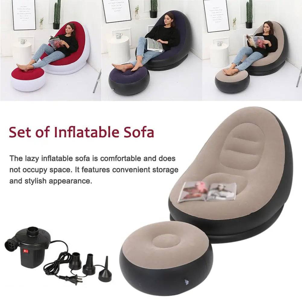 Inflatable Air Mattress Lazy Sofa Deck Chair Comfortable Leg Stool Rest Single Beanbag for home and Outdoor Use - Trendy Hati