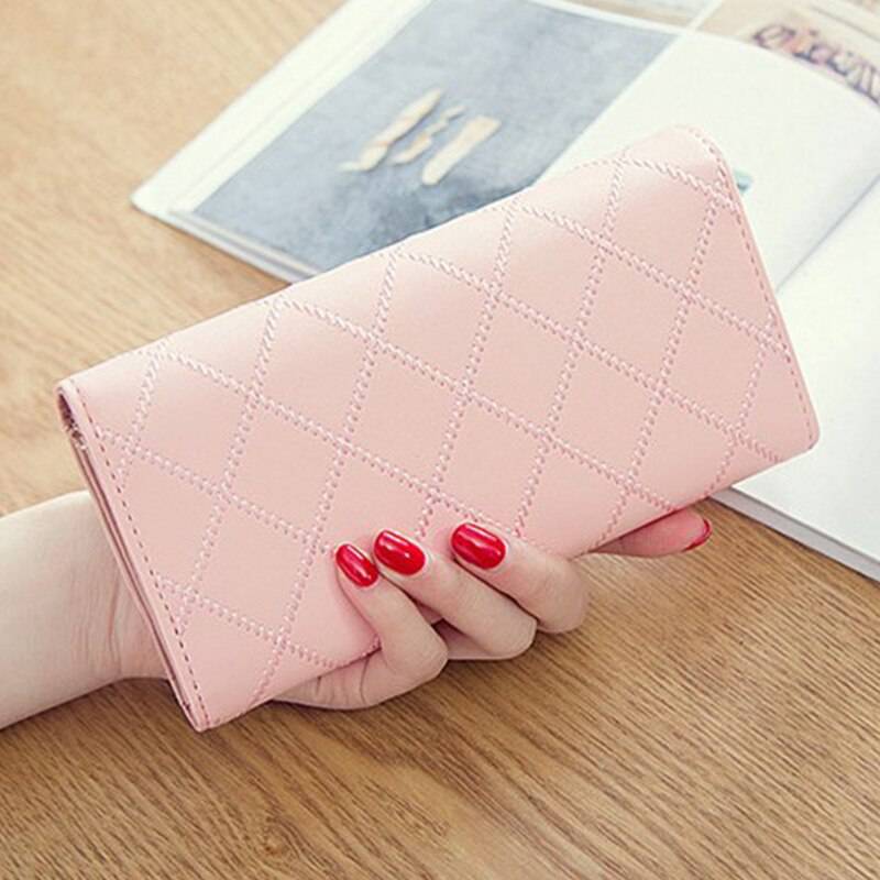 Womens Wallets and Purses Plaid PU Leather Long Wallet Hasp Phone Bag Money Coin Pocket Card Holder Female Wallets Purse - Trendy Hati