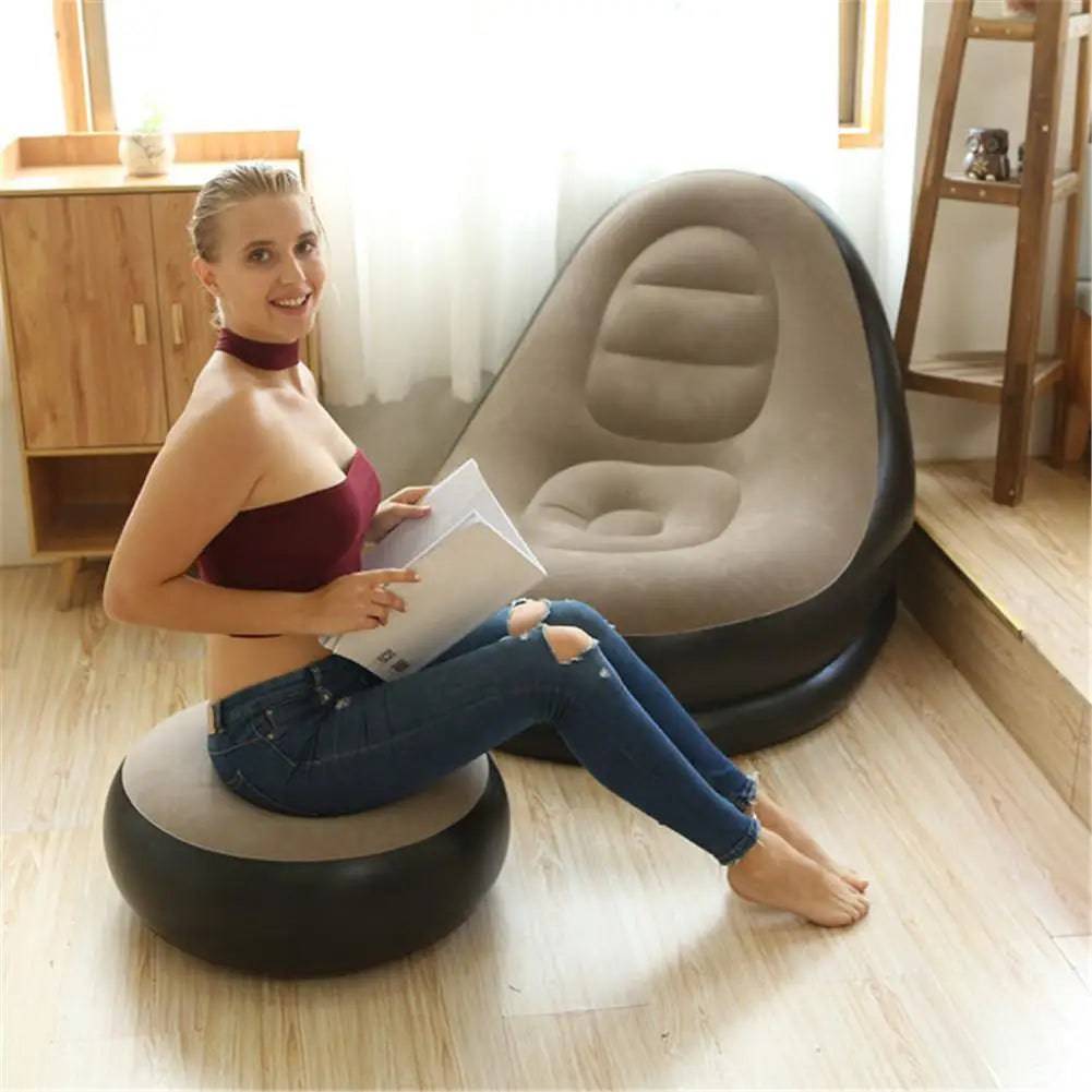 Inflatable Air Mattress Lazy Sofa Deck Chair Comfortable Leg Stool Rest Single Beanbag for home and Outdoor Use - Trendy Hati