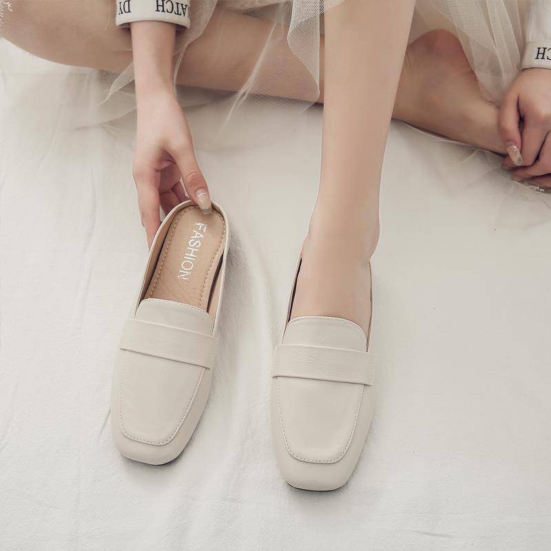 Closed Toe Half Slippers Women's Flat Soft Leather - Trendy Hati