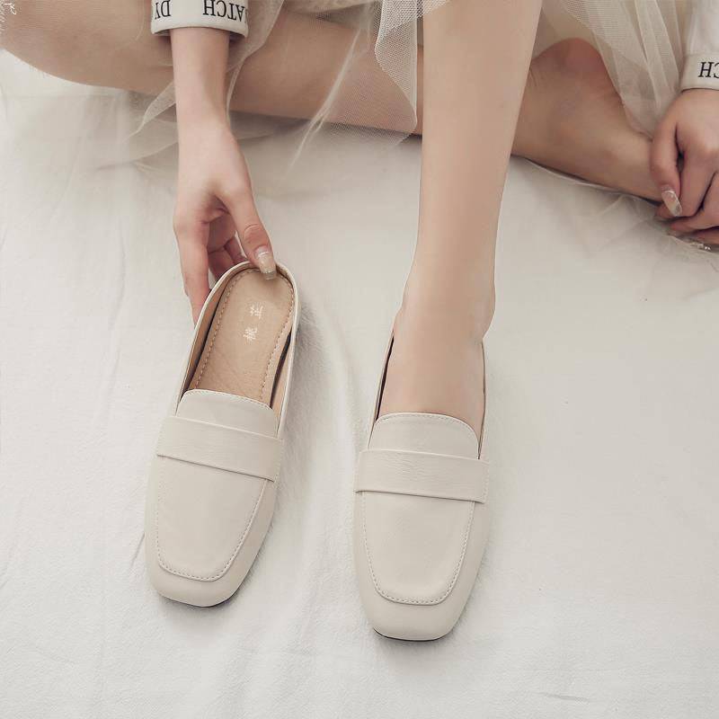 Closed Toe Half Slippers Women's Flat Soft Leather - Trendy Hati