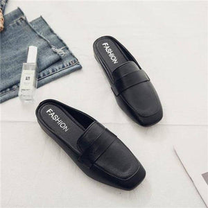 Closed Toe Half Slippers Women's Flat Soft Leather - Trendy Hati