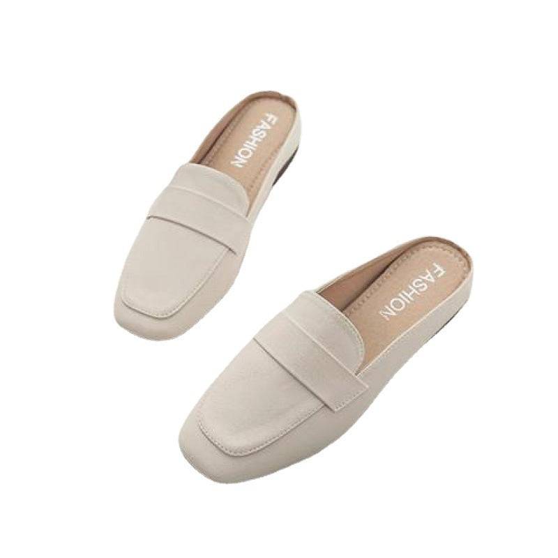 Closed Toe Half Slippers Women's Flat Soft Leather - Trendy Hati