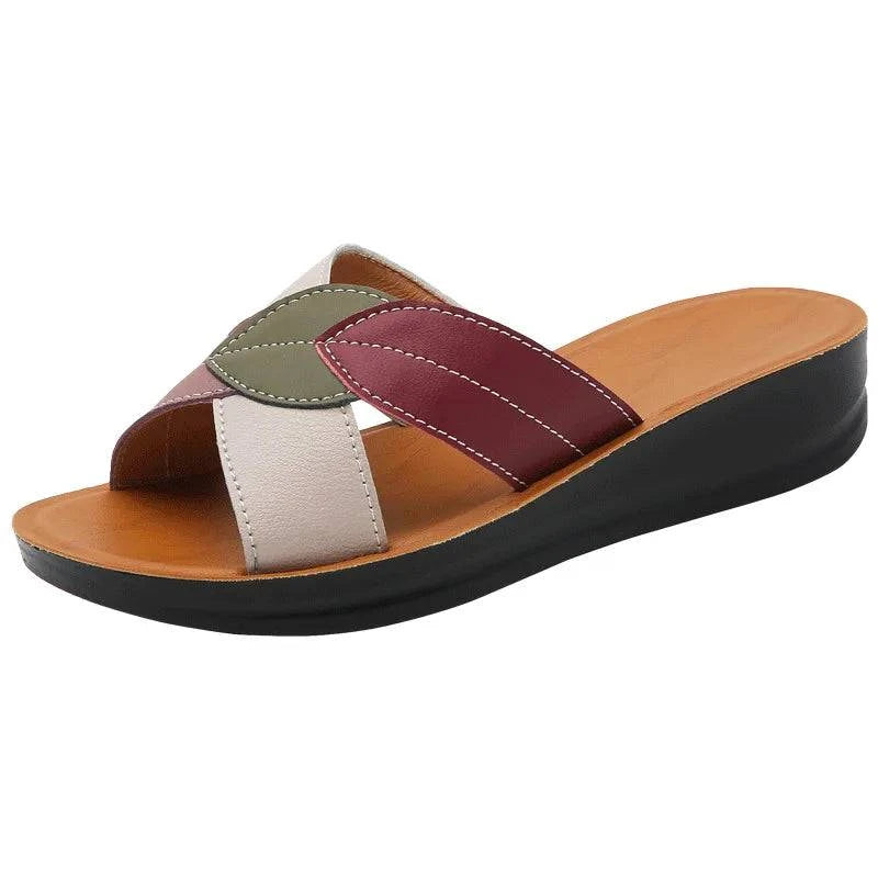 Slippers Women Leather Shoes Wedges Open Toe Casual Anti Slippery Slides Fashion Outside Beach Leaf Shaped Sandals 43 Sizes - Trendy Hati