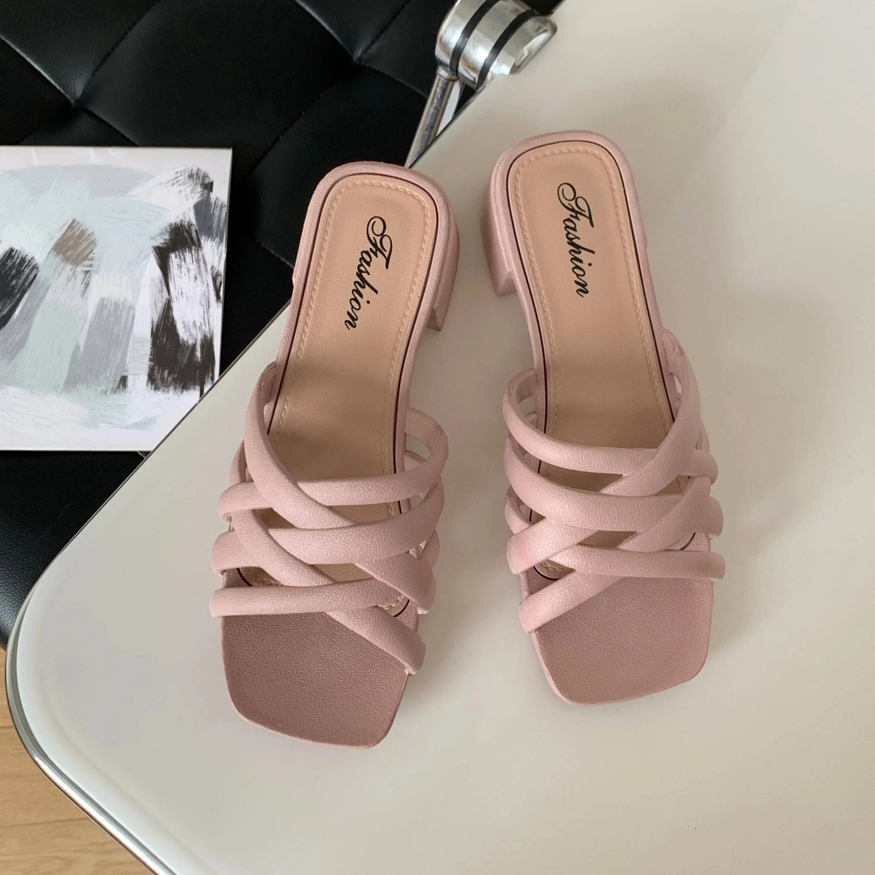 Women Fashion Summer PVC Outside To Wear Mid-Heel Slippers Casual Beach New Thick Heel Sandals Hollow Women's Shoes - Trendy Hati