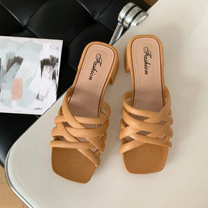 Women Fashion Summer PVC Outside To Wear Mid-Heel Slippers Casual Beach New Thick Heel Sandals Hollow Women's Shoes - Trendy Hati