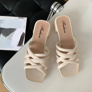 Women Fashion Summer PVC Outside To Wear Mid-Heel Slippers Casual Beach New Thick Heel Sandals Hollow Women's Shoes - Trendy Hati