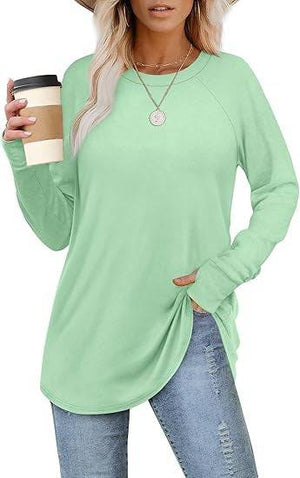 Solid Color Split-finger Long-sleeved Shirt Loose Mid-length - Trendy Hati