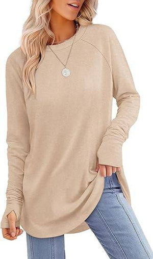 Solid Color Split-finger Long-sleeved Shirt Loose Mid-length - Trendy Hati