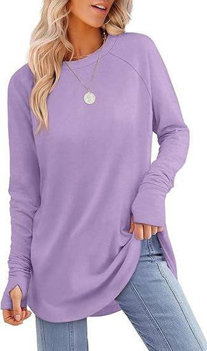 Solid Color Split-finger Long-sleeved Shirt Loose Mid-length - Trendy Hati