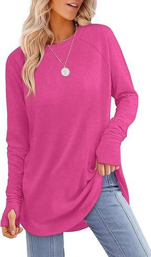 Solid Color Split-finger Long-sleeved Shirt Loose Mid-length - Trendy Hati